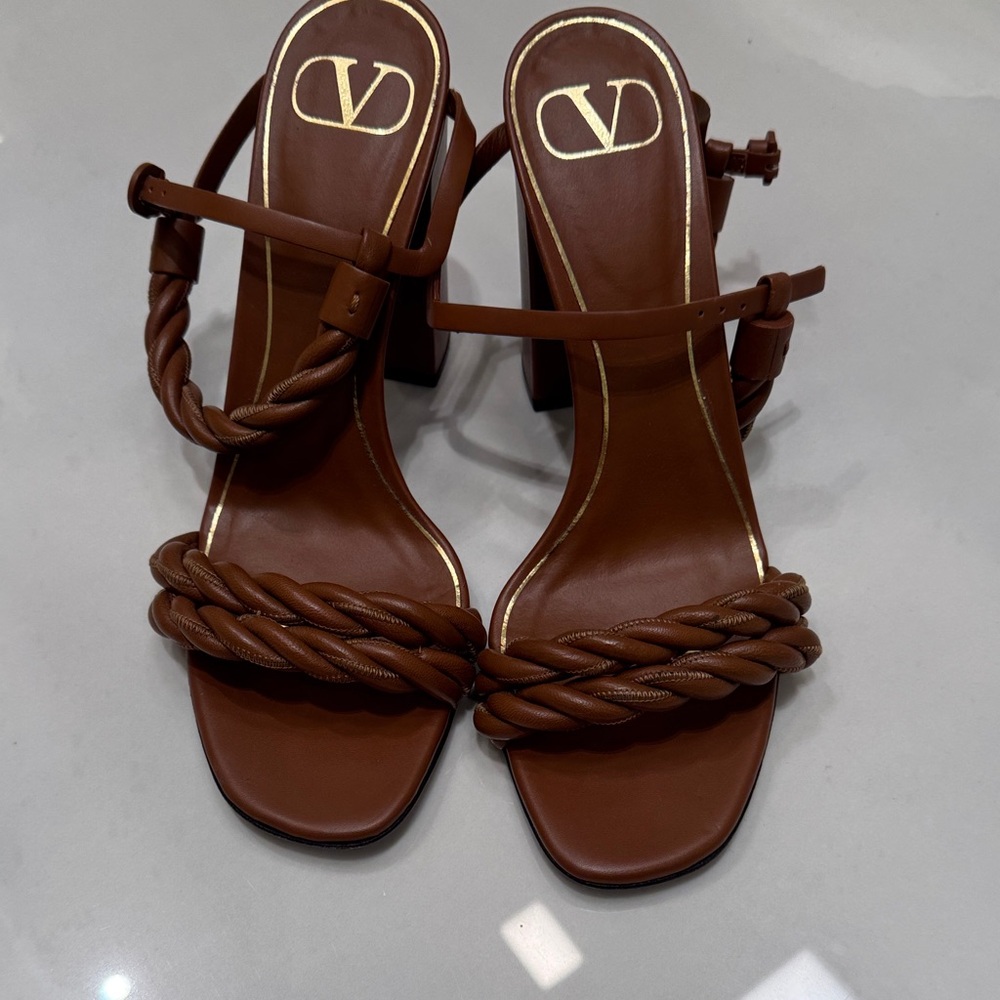 Valentino Brown Braided Heeled Sandals